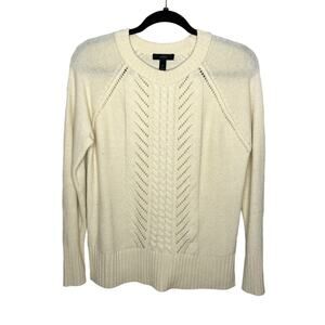 J. CREW  / cream off white wool pointelle long sleeve crew neck sweater / XS